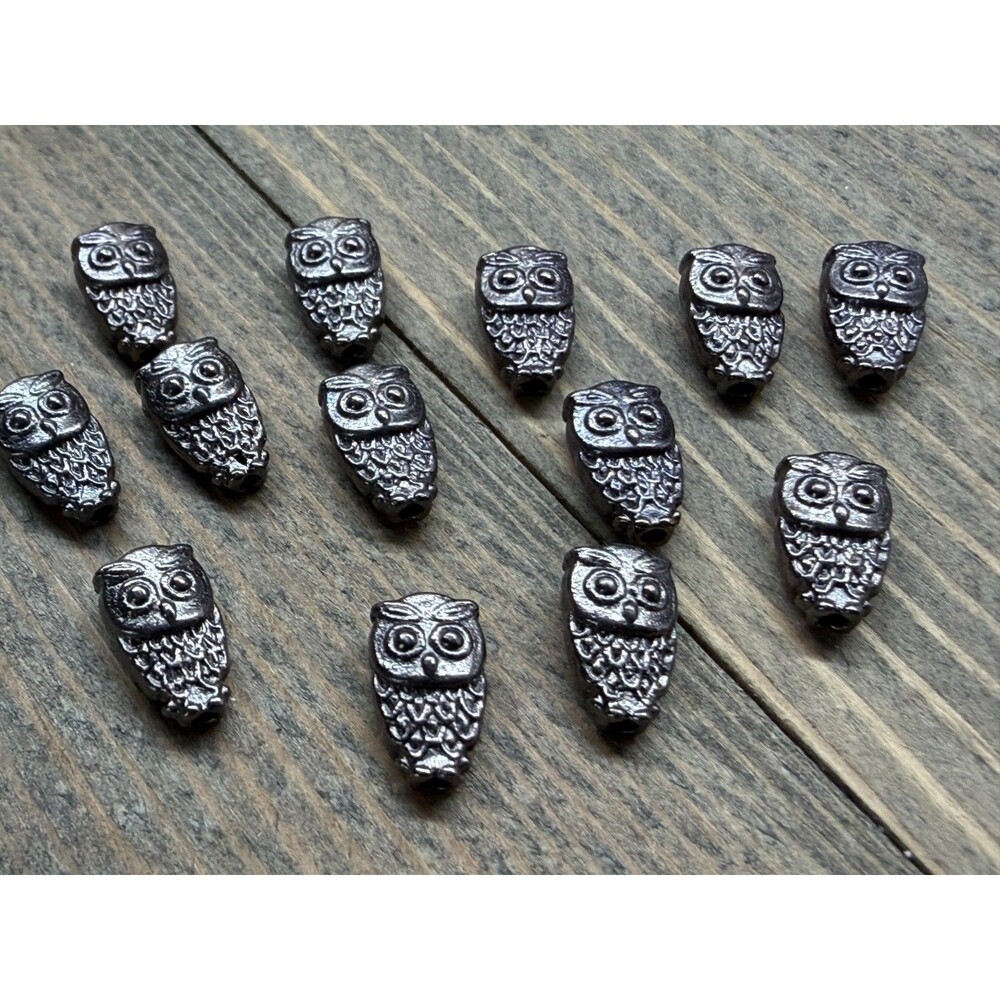 20pc Metal Alloy Owl Spacer Beads Antique Silver Tone 3D Double Sided 10x6mm